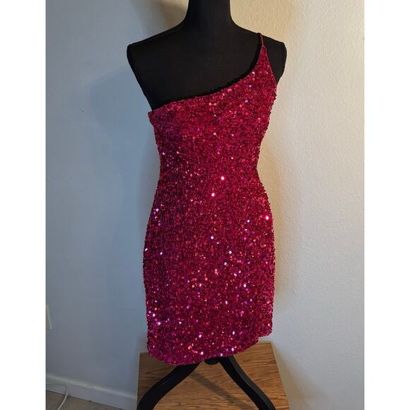MIDNIGHT DOLL Dillard’s One Shoulder Sequin Front Slit Bodycon Dress - Picture 6 of 11